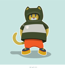 Cartoon stylized cat character. Set of 111 units. Number 52. 2d animation, printing, pets, stickers, digital art. Conceptual toys.