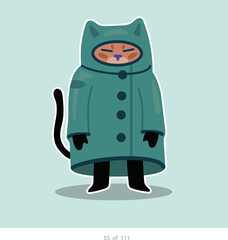 Cartoon stylized cat character. Set of 111 units. Number 55. 2d animation, printing, pets, stickers, digital art. Conceptual toys.