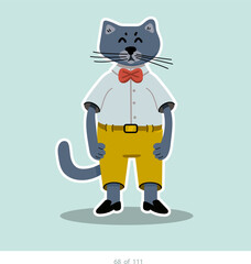 Cartoon stylized cat character. Set of 111 units. Number 68. 2d animation, printing, pets, stickers, digital art. Conceptual toys.