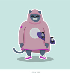 Cartoon stylized cat character. Set of 111 units. Number 65. 2d animation, printing, pets, stickers, digital art. Conceptual toys.