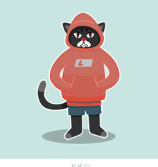 Cartoon stylized cat character. Set of 111 units. Number 61. 2d animation, printing, pets, stickers, digital art. Conceptual toys.