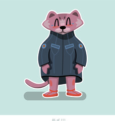 Cartoon stylized cat character. Set of 111 units. Number 85. 2d animation, printing, pets, stickers, digital art. Conceptual toys.