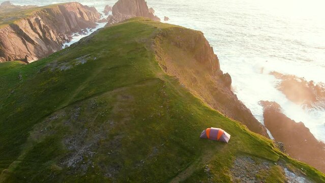 Camping tent at Scheildren, Malin Head, Ireland's northernmost point, Wild Atlantic Way. Co. Donegal