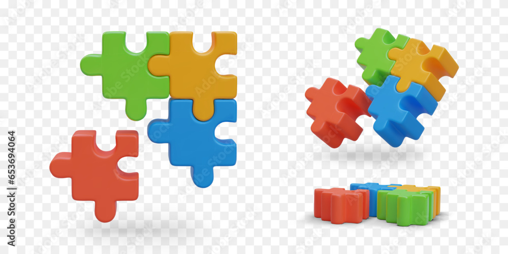 Aufkleber 3d colorful puzzles in different positions. selection of necessary element. finding right solution. 