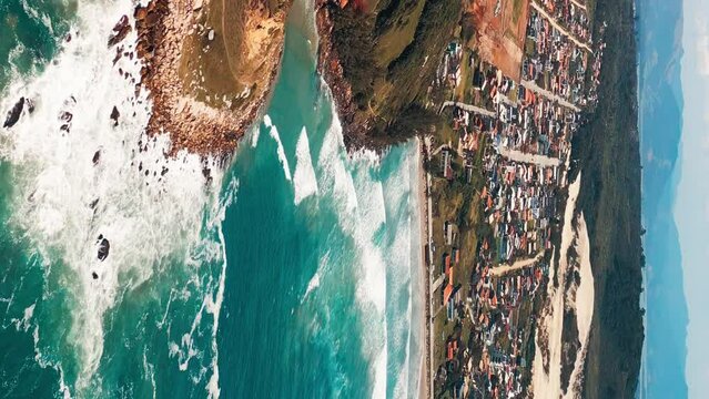 Aerial view of the Brazilian coastline with rough Atlantic Ocean