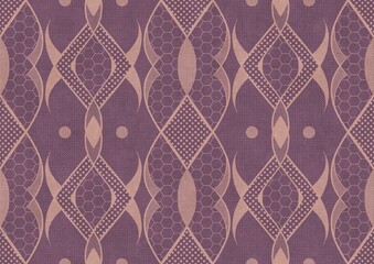 Hand-drawn abstract seamless ornament. Pale pink on a purple background. Paper texture. Digital artwork, A4. (pattern: p12b)