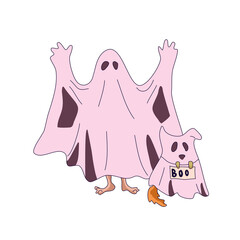 illustration of human and dog ghosts