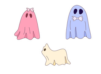 illustration of a set of various ghosts on transparent