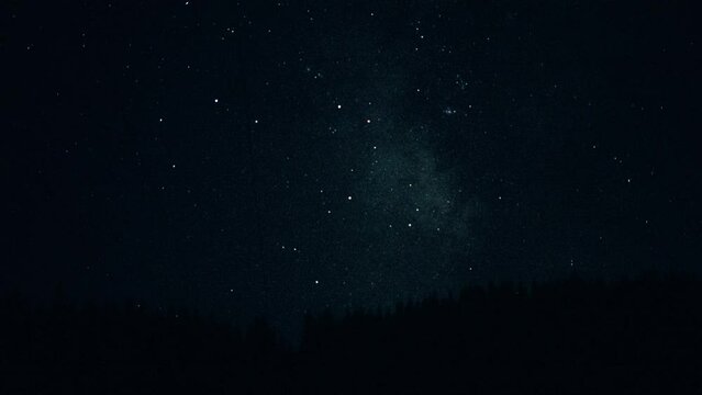Perseids meteor shower shooting stars constellation. Night sky with falling stars in real time