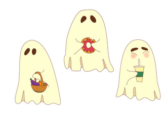 illustration set of ghosts with objects