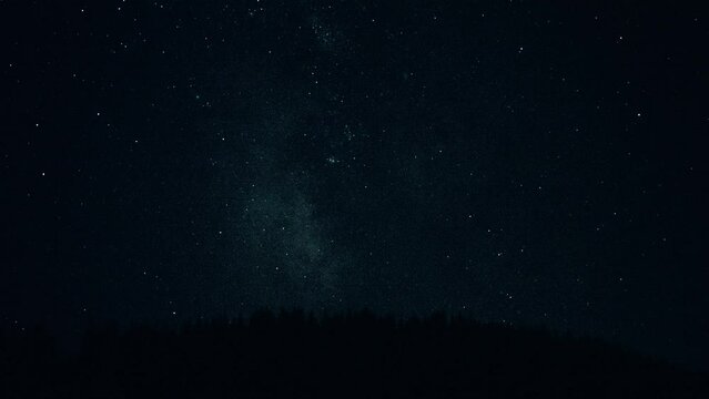 Perseids meteor shower shooting stars constellation. Night sky with falling stars in real time