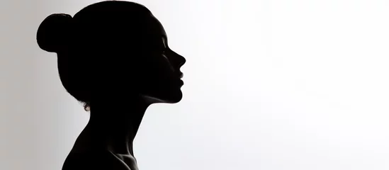 Poster Adult female silhouette with head turned to side seen from the front © AkuAku