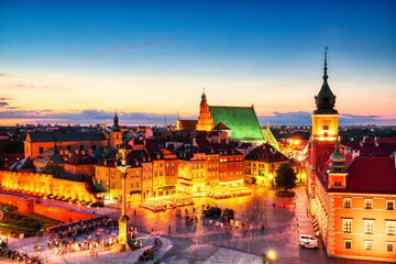 Warsaw Old Town Aerial view during Dusk