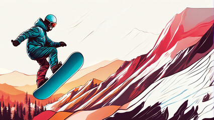 Snowboarder macht einen akrobatischen Sprung. Sport im Winter und draußen. - obrazy, fototapety, plakaty