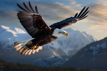 A majestic bald eagle in flight, a symbol of freedom.