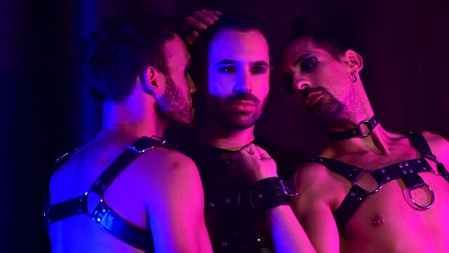 Group of homosexual men in an intimate environment in a loving attitude towards each other.