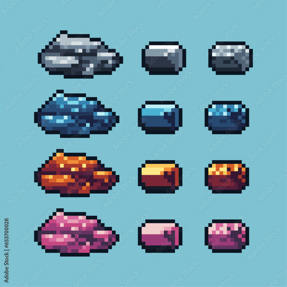 Fototapete pixel art sets of rock with variation color item asset simple bits of rock top down item on pixelate