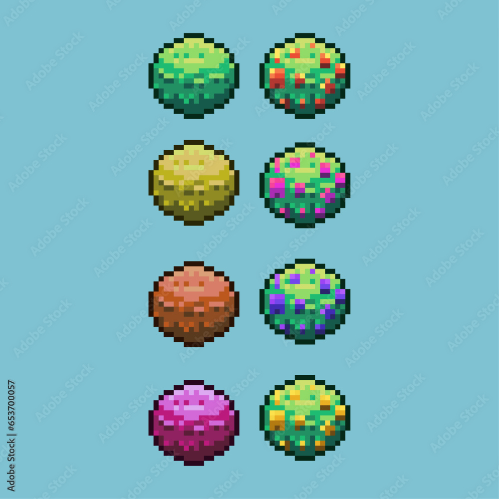Poster pixel art sets of bushes with fruit with variation color item asset simple bits of bush fruit on pix