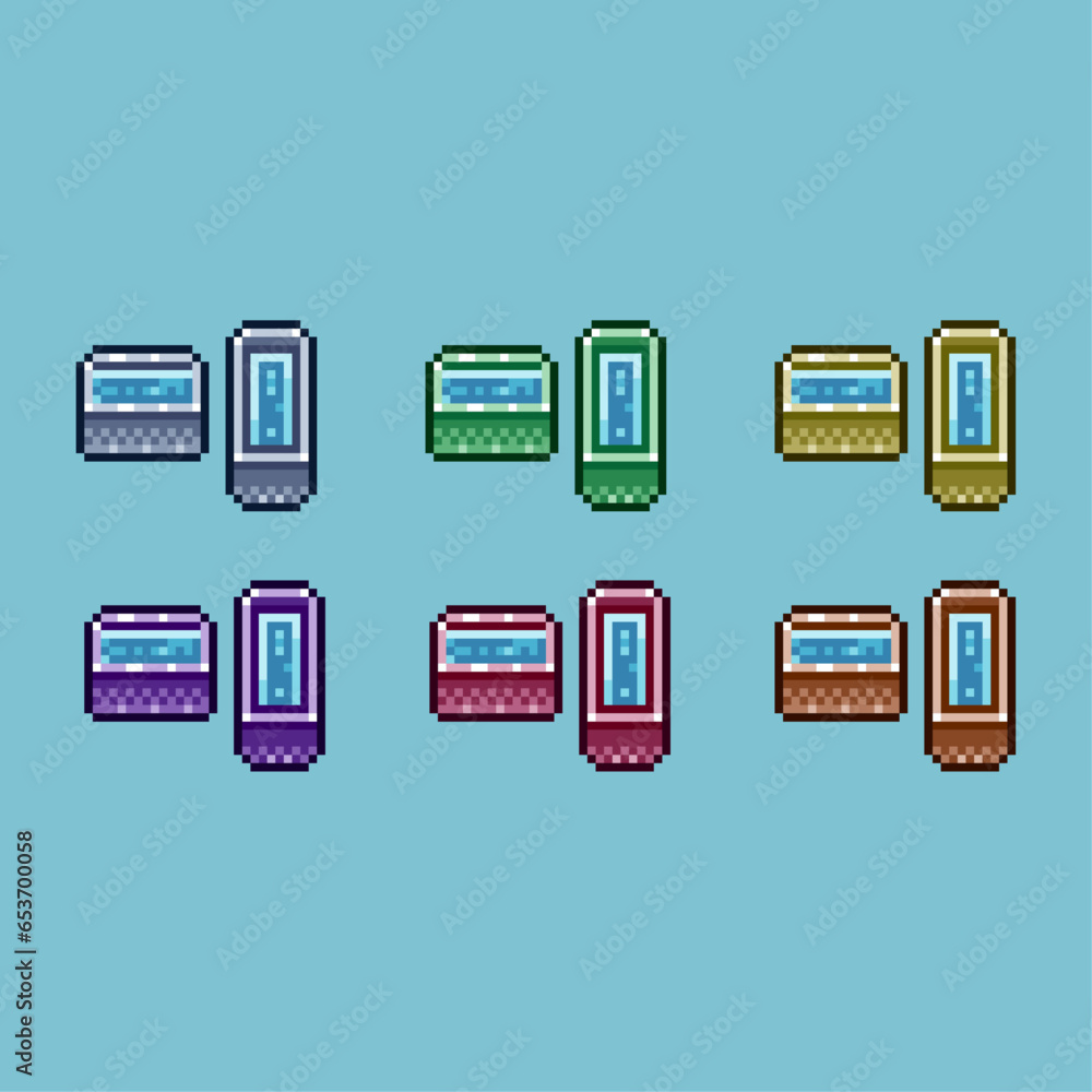 Poster pixel art sets of water tub with variation color item asset simple bits of water tub on pixelated st