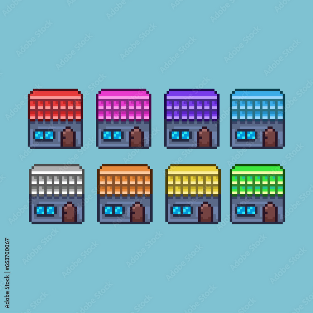 Poster pixel art sets of house top down with variation color item asset simple bits of house on pixelated s