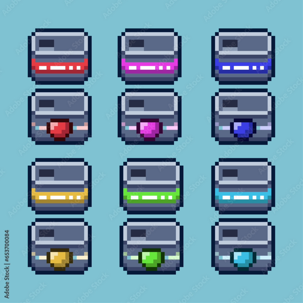 Poster pixel art sets of canned food with variation color item asset simple bits of food can on pixelated s