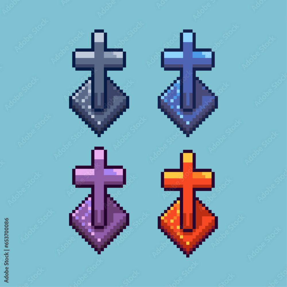 Poster pixel art sets of grave with variation color item asset simple bits of grave on pixelated style 8bit