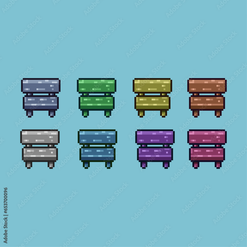 Poster pixel art sets of chairs seat with variation color item asset simple bits of chair on pixelated styl
