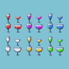 Pixel art sets of drink juice with variation color item asset simple bits of juice on pixelated style 8bits perfect for game asset or design asset element for your game design asset