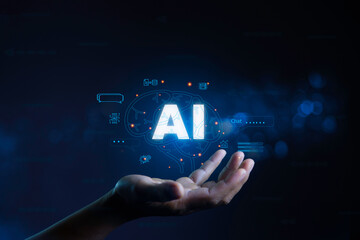 Ai tech, Ai data analysis and Management System for web 3.0 on Futuristic virtual screen. Search Engine Optimization-SEO concept. businessman show virtual graphic Global Internet networks With AI