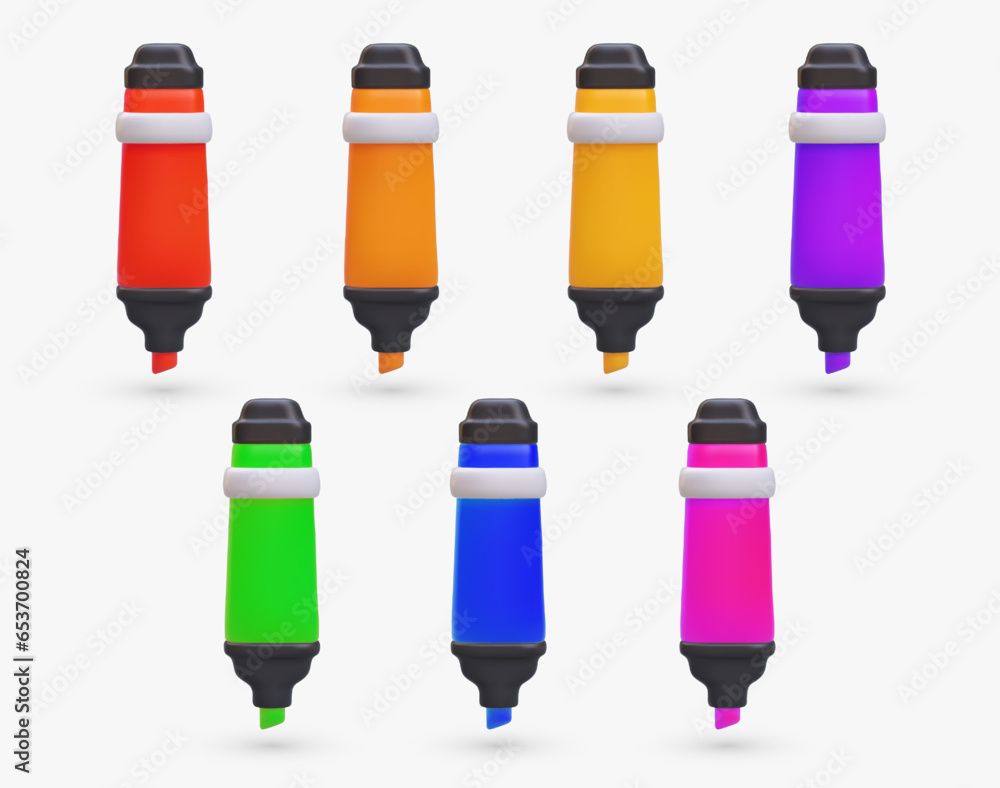 Poster set of colorful markers. stationery for coloring. rainbow of colors. symbol of creativity. isolated 