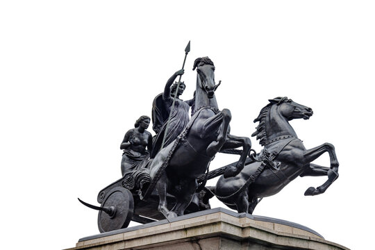 Boadicea and Her Daughters, bronze sculptural group in London at Westminster Bridge, isolated on white background