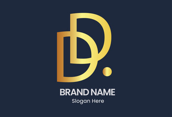 a vector logo design template featuring the letter D, which is suitable for use in branding identity for corporate purposes. The logo is presented in isolation on a dark background for visual contrast