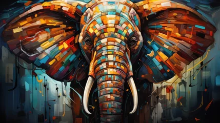 Outdoor kussens Kolorowy słoń w kolorach całej tęczy przedstawiony na abstrakcyjnym obrazie.  © Bear Boy 