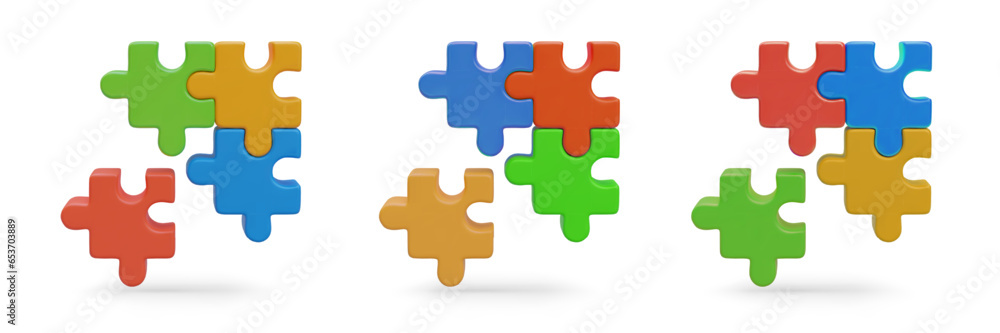 Aufkleber set of colorful puzzles on white background. isolated realistic illustrations. symbol of finding sol