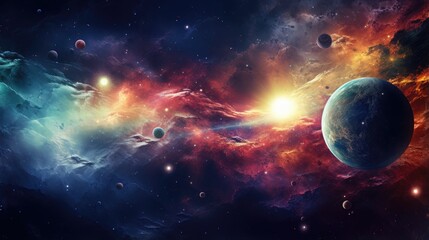 Abstract Space Art with Planets and Nebulae