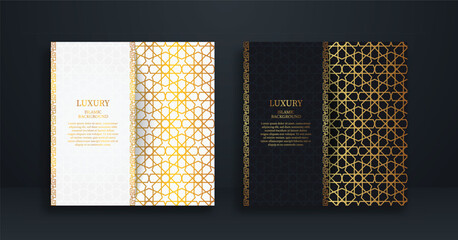 Golden luxury greeting card on a black and white background. Luxury ornament template. Great for invitation, flyer, menu, brochure, postcard, background, wallpaper, decoration, or any desired idea. © ahmed