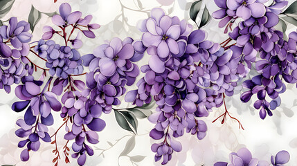 Seamless pattern of watercolor style drawings of wisteria flower - obrazy, fototapety, plakaty