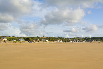 Beach of Siouville-Hague, at low tide a surfers resort in the Cotentin region of Normady, France