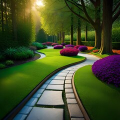 path in the park  and purple flower