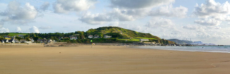Beach of Siouville-Hague, at low tide, in the Cotentin region of Normandy, France; to the right the...