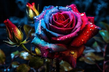 A rose in full bloom highlight color contrast. Multicolored. - obrazy, fototapety, plakaty