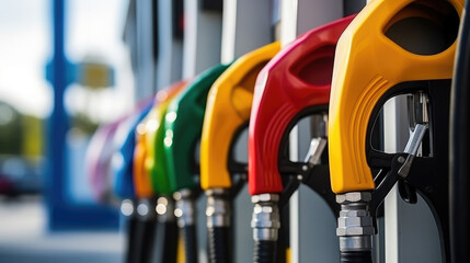 Generative AI, gas station, nozzle for refueling a car, gas pumps, petroleum products, fuel, vehicle maintenance, rising gasoline prices, technology, hose, gun, petroleum, power, space for text