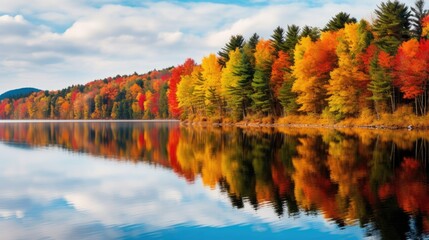 Obraz premium Colorful Autumn Trees Reflected in a Serene Lake
