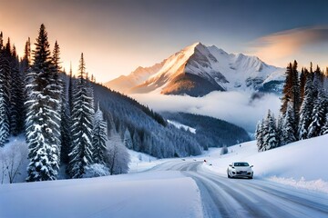winter landscape in the mountains - obrazy, fototapety, plakaty