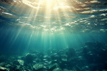 Fototapeta na wymiar Nature surface sun deep bottom sea blue sunlight under water ocean underwater