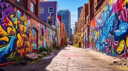 Colorful Graffiti Alley with Vibrant Street Art - obrazy, fototapety, plakaty