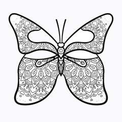 cute elegant graphic Mandala art Animal Illustration for Relaxation and Zen Art isolated for coloring book and coloring pages cartoon character outline vector illustration butterfly