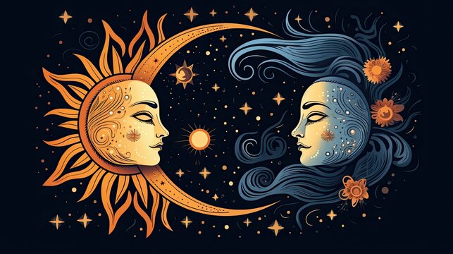 Cosmic Celestial Sun and Moon