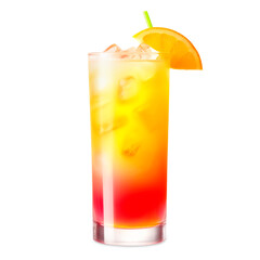 Tequila Sunrise cocktail blend of tequila, orange juice, and grenadine on white