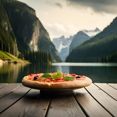 Gourmet Pizza Presentation: A Perfectly Decorated Culinary Delight in a Natural Setting - 8K Landscape